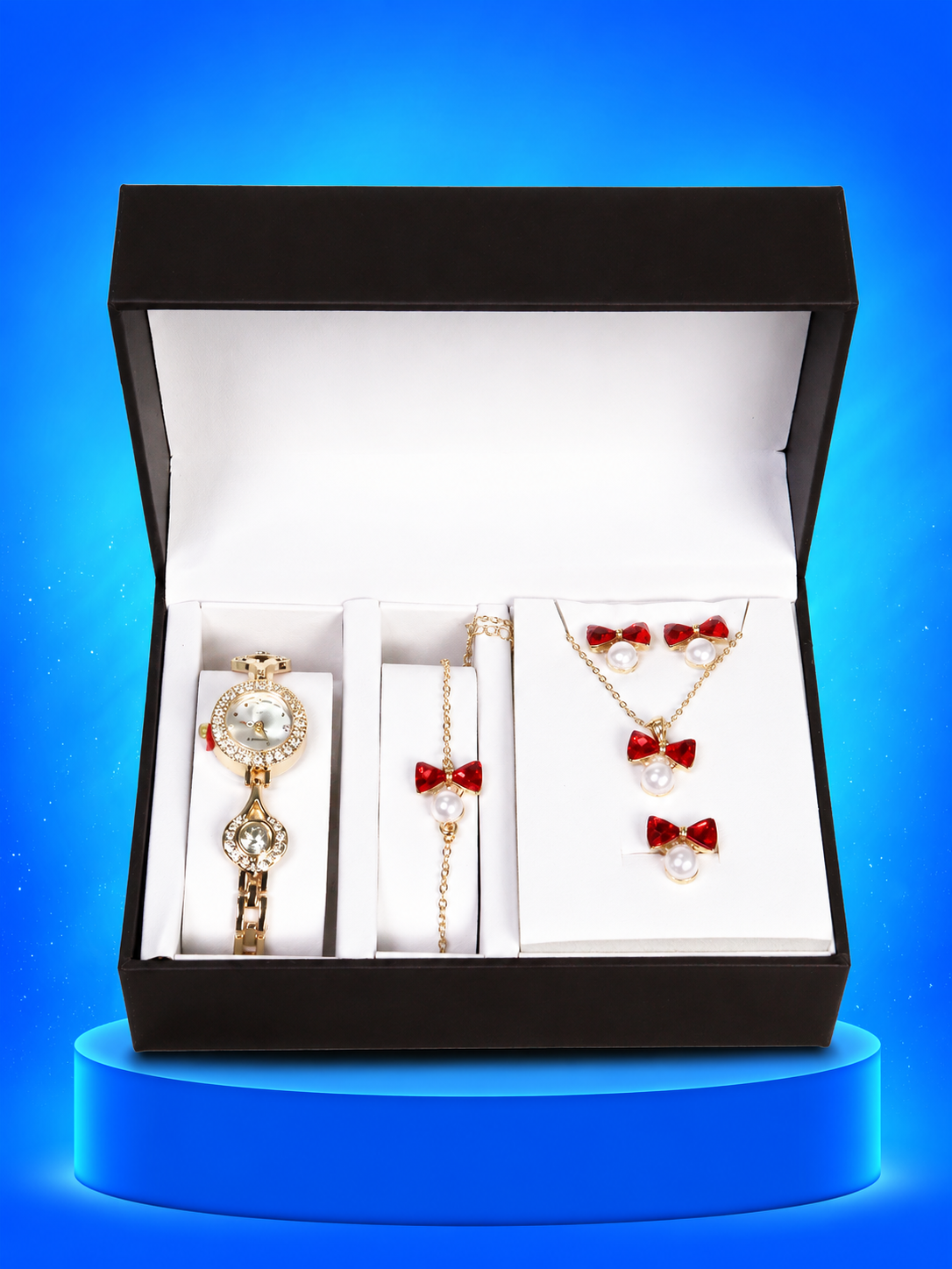 5 JOYAS (COLLAR, ARETES, ANILLO, PULSERA, RELOJ)