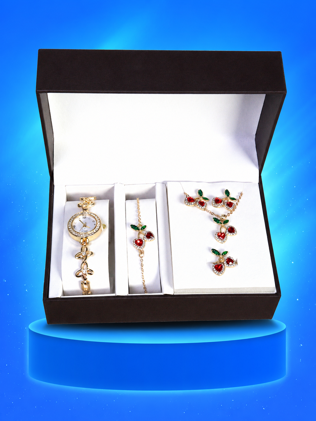 5 JOYAS (COLLAR, ARETES, ANILLO, PULSERA, RELOJ)