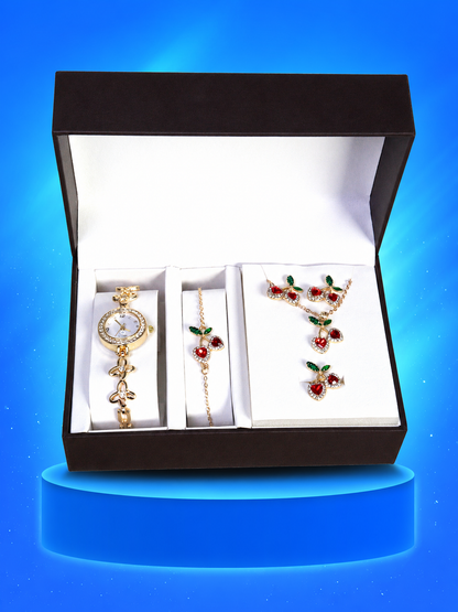 5 JOYAS (COLLAR, ARETES, ANILLO, PULSERA, RELOJ)