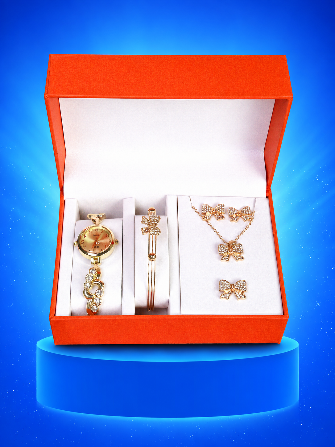 5 JOYAS (COLLAR, ARETES, ANILLO, PULSERA, RELOJ)