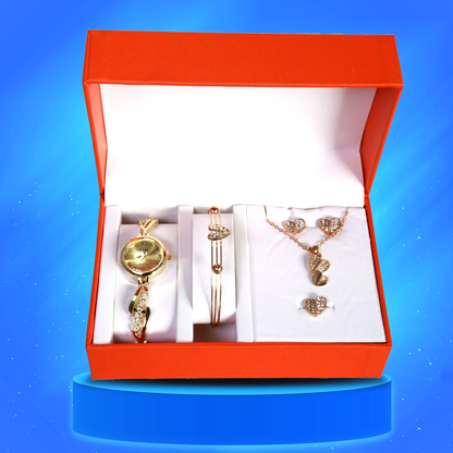 5 JOYAS (COLLAR, ARETES, ANILLO, PULSERA, RELOJ)